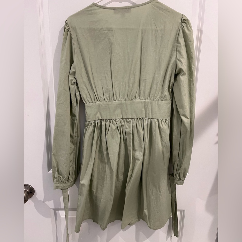 Missguided Sage Green Mini Button Dress - Picture 3 of 3